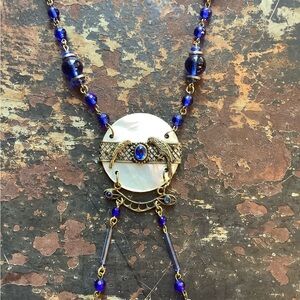 Vintage 1930s Cobalt Blue Mother of Pearl Necklace